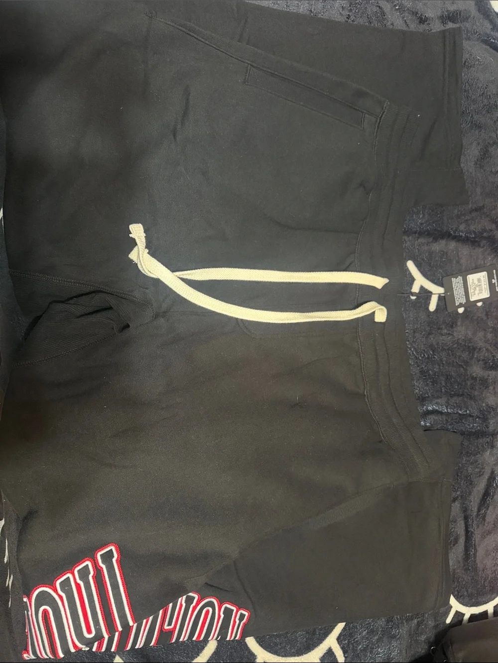 True Religion Men’s Black Crewneck Sweatshirt with Cream Drawcords